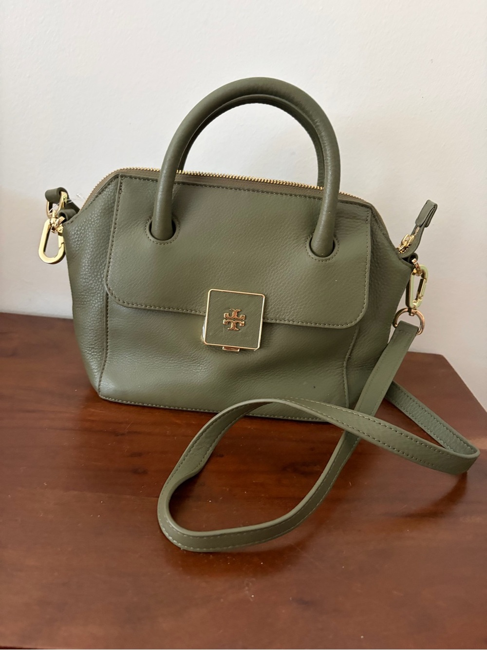 Tory Burch Green Khaki Clara Mini Leather Bag